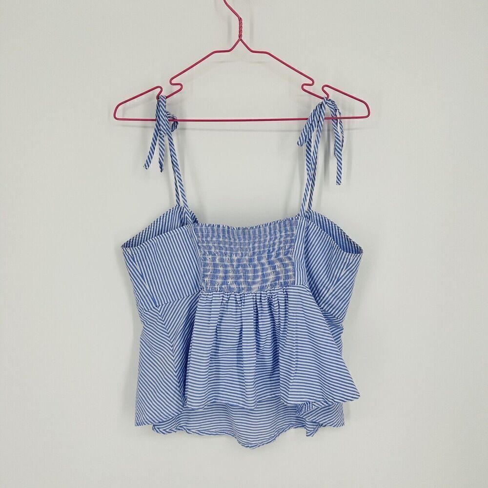 Maeve by Anthropologie Knot Front Peplum Tank Top Tie Strap Striped Blue Size 8 - Picture 5 of 10
